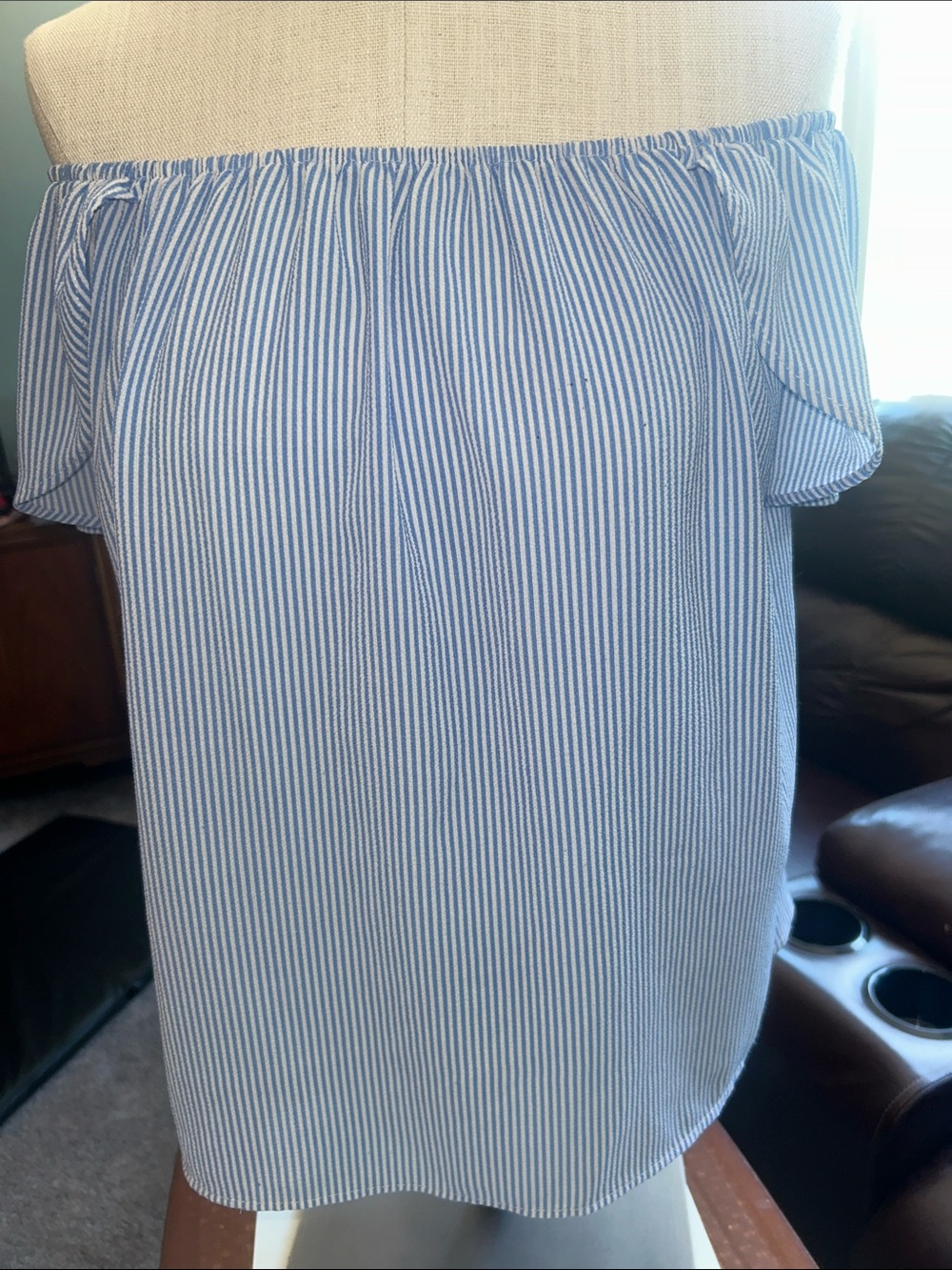 Atmosphere Blue and White Striped Off-Shoulder Tunic